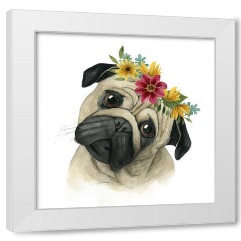 Flower Crown Pup I White Modern Wood Framed Art Print by Popp, Grace