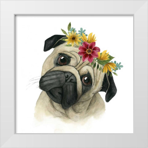Flower Crown Pup I White Modern Wood Framed Art Print by Popp, Grace