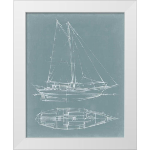Yacht Sketches III White Modern Wood Framed Art Print by Harper, Ethan