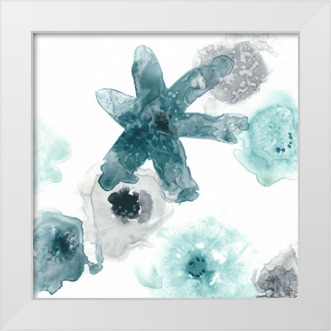 Floating Indigo II White Modern Wood Framed Art Print by Vess, June Erica