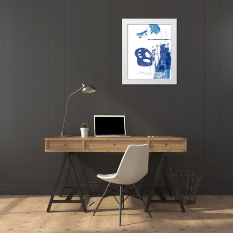 Blue Scribbles I White Modern Wood Framed Art Print by Vision Studio