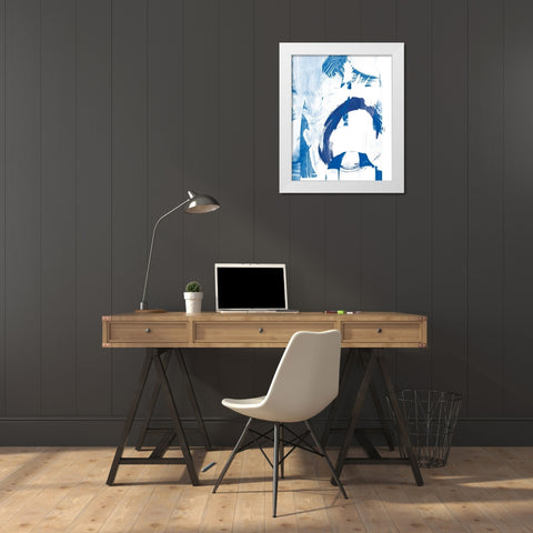 Blue Scribbles IV White Modern Wood Framed Art Print by Vision Studio