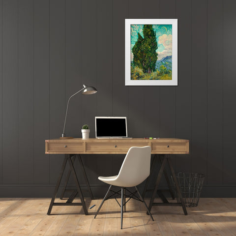 Cypresses I White Modern Wood Framed Art Print by Van Gogh, Vincent
