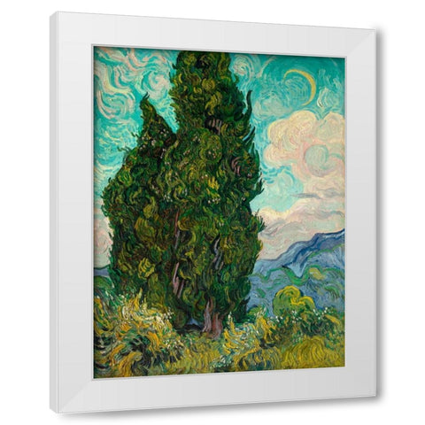 Cypresses I White Modern Wood Framed Art Print by Van Gogh, Vincent