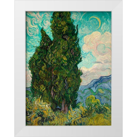 Cypresses I White Modern Wood Framed Art Print by Van Gogh, Vincent