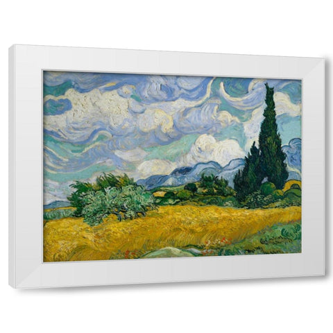 Cypresses II White Modern Wood Framed Art Print by Van Gogh, Vincent