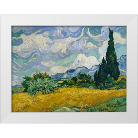 Cypresses II White Modern Wood Framed Art Print by Van Gogh, Vincent