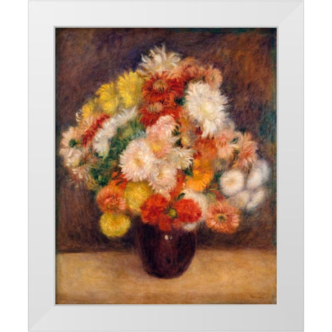Bouquet of Chrysanthemums White Modern Wood Framed Art Print by Renoir, Pierre-Auguste