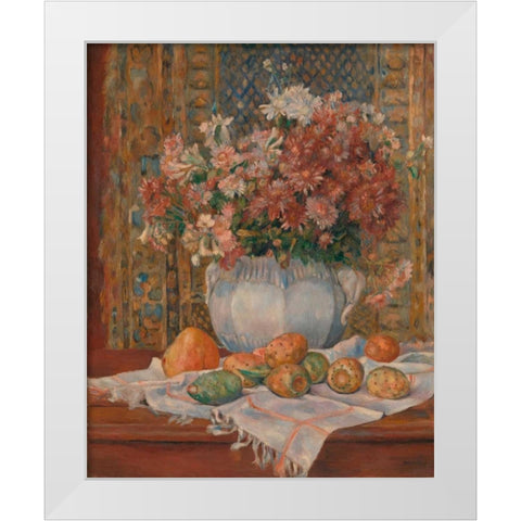 Still Life with Flowers and Prickly Pears White Modern Wood Framed Art Print by Renoir, Pierre-Auguste