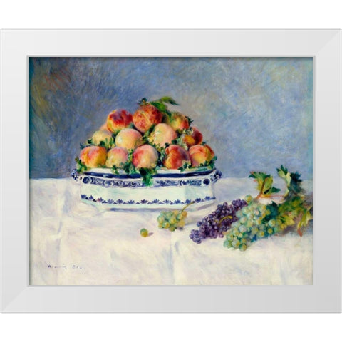 Still Life with Peaches and Grapes White Modern Wood Framed Art Print by Renoir, Pierre-Auguste