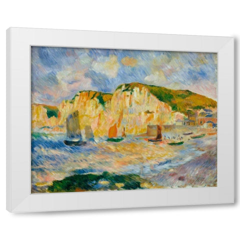 Sea and Cliffs White Modern Wood Framed Art Print by Renoir, Pierre-Auguste