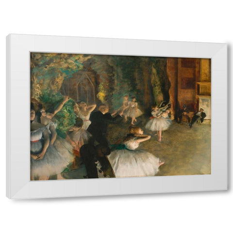 The Rehearsal of the Ballet Onstage White Modern Wood Framed Art Print by Degas, Edgar