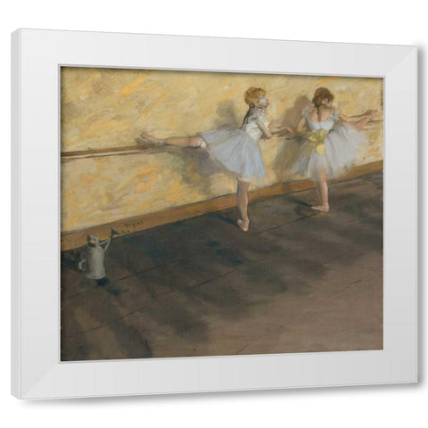 Dancers Practicing at the Barre White Modern Wood Framed Art Print by Degas, Edgar