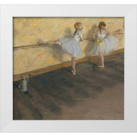 Dancers Practicing at the Barre White Modern Wood Framed Art Print by Degas, Edgar