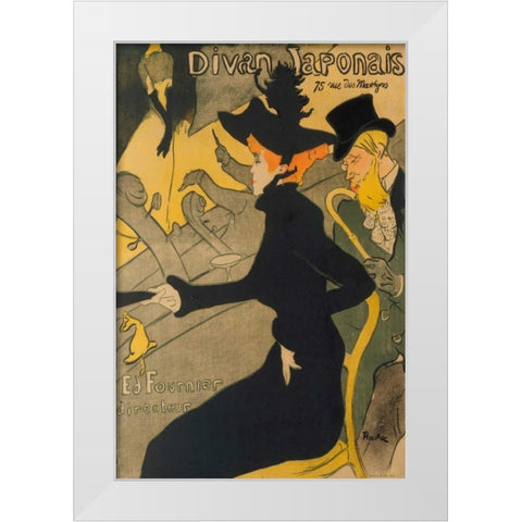 Divan Japonais White Modern Wood Framed Art Print by de Toulouse-Lautrec, Henri