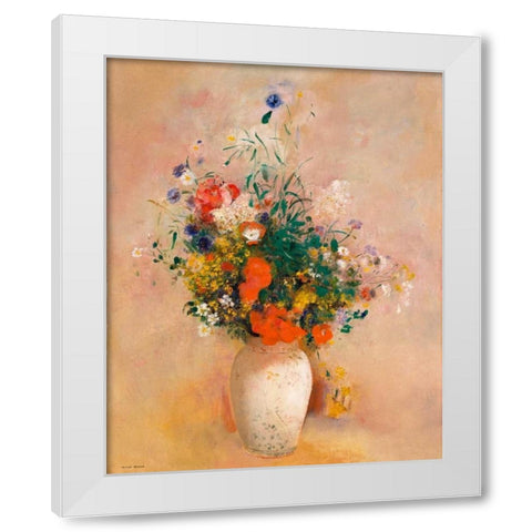 Vase of Flowers (Pink Background) White Modern Wood Framed Art Print by Redon, Odilon