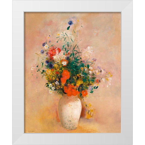 Vase of Flowers (Pink Background) White Modern Wood Framed Art Print by Redon, Odilon