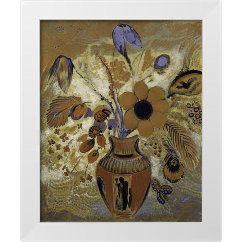 Etruscan Vase with Flowers White Modern Wood Framed Art Print by Redon, Odilon