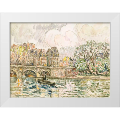Paris Le Place Dauphine White Modern Wood Framed Art Print by Signac, Paul