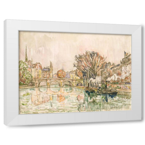 The Pont Neuf, Paris White Modern Wood Framed Art Print by Signac, Paul