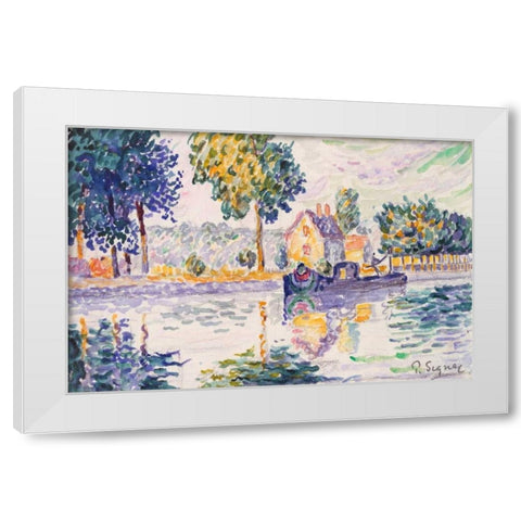View of the Seine, Samois White Modern Wood Framed Art Print by Signac, Paul