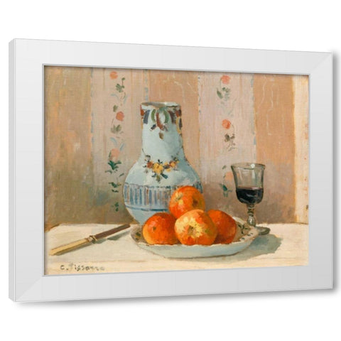 Still Life with Apples and Pitcher I White Modern Wood Framed Art Print by Pissarro, Camille