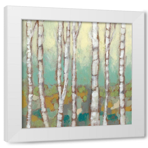Kaleidoscope Birches I White Modern Wood Framed Art Print by Goldberger, Jennifer