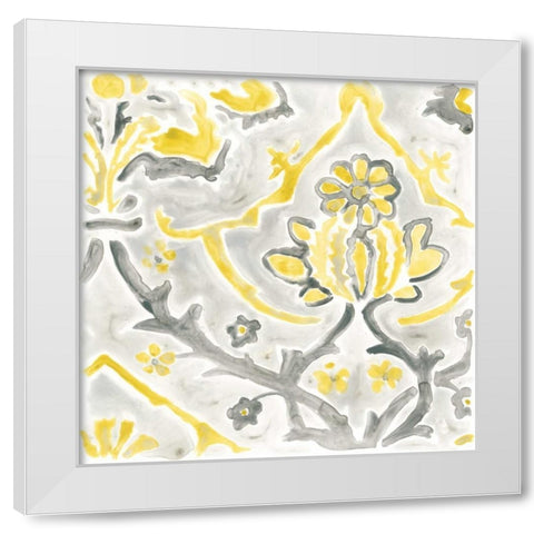 Citron Damask Tile I White Modern Wood Framed Art Print by Vess, June Erica