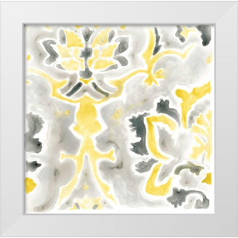 Citron Damask Tile IV White Modern Wood Framed Art Print by Vess, June Erica