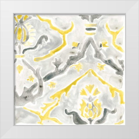 Citron Damask Tile V White Modern Wood Framed Art Print by Vess, June Erica