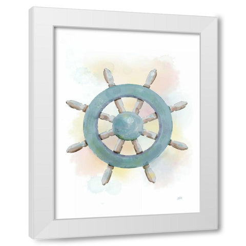 Watercolor Ships Wheel White Modern Wood Framed Art Print by Reynolds, Jade
