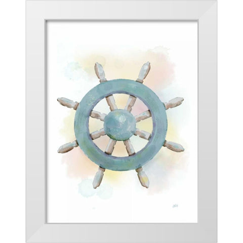 Watercolor Ships Wheel White Modern Wood Framed Art Print by Reynolds, Jade