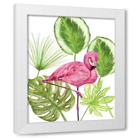 Tropical Flamingo II White Modern Wood Framed Art Print by Wang, Melissa