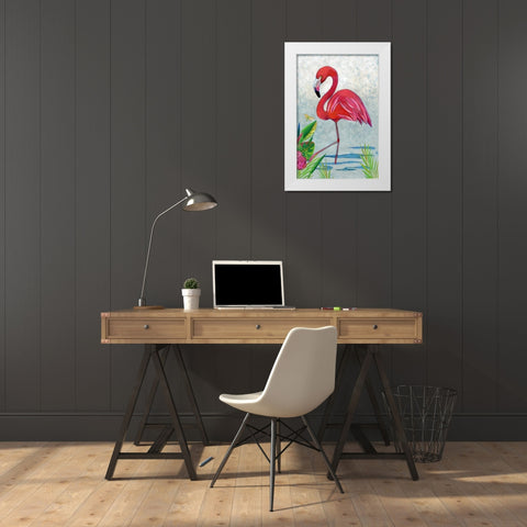 Vivid Flamingo I White Modern Wood Framed Art Print by Zarris, Chariklia