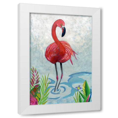 Vivid Flamingo II White Modern Wood Framed Art Print by Zarris, Chariklia