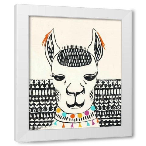 Party Llama IV White Modern Wood Framed Art Print by Zarris, Chariklia