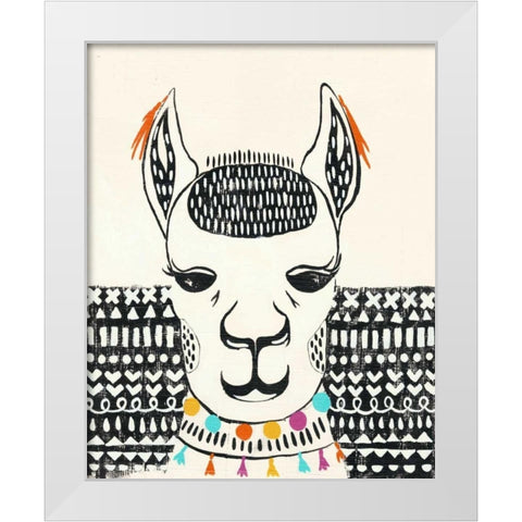 Party Llama IV White Modern Wood Framed Art Print by Zarris, Chariklia