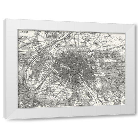 Custom B and W Map of Paris White Modern Wood Framed Art Print by Vision Studio