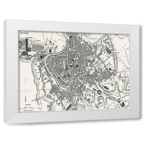 Custom BW Map of Rome White Modern Wood Framed Art Print by Vision Studio