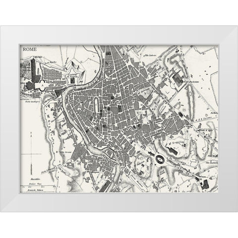 Custom BW Map of Rome White Modern Wood Framed Art Print by Vision Studio