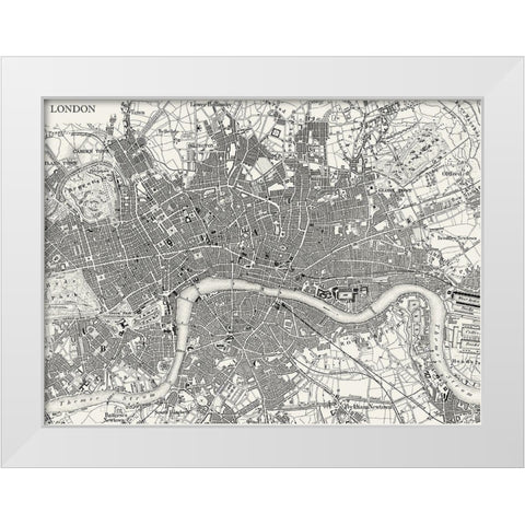 Custom B and W Map of London White Modern Wood Framed Art Print by Vision Studio