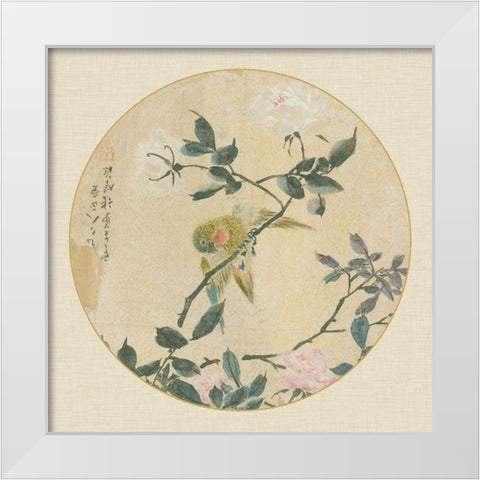 Oriental Bird Silk I White Modern Wood Framed Art Print by Unknown