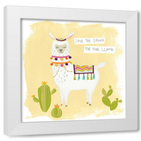 Pom Pom Llama Rama I White Modern Wood Framed Art Print by Vess, June Erica
