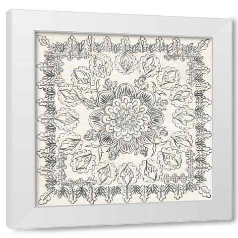 BandW Batik Rosette I White Modern Wood Framed Art Print by Zarris, Chariklia