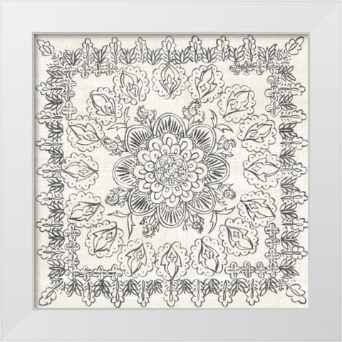 BandW Batik Rosette I White Modern Wood Framed Art Print by Zarris, Chariklia