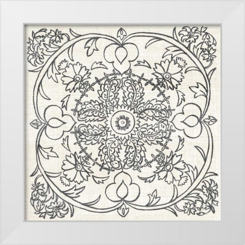 BandW Batik Rosette IV White Modern Wood Framed Art Print by Zarris, Chariklia