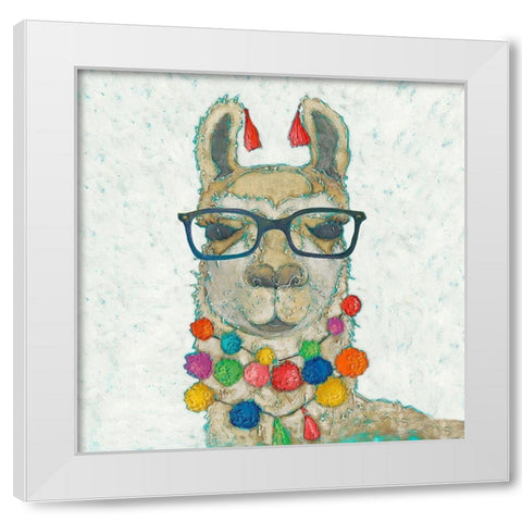 Llama Love with Glasses I White Modern Wood Framed Art Print by Zarris, Chariklia