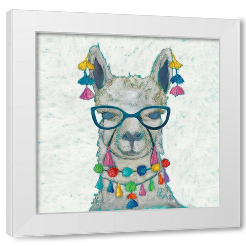 Llama Love with Glasses II White Modern Wood Framed Art Print by Zarris, Chariklia