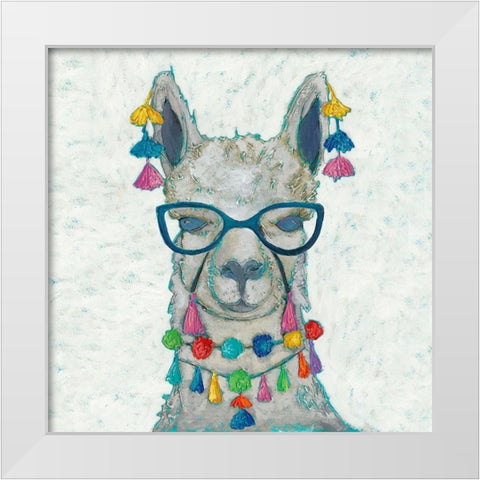 Llama Love with Glasses II White Modern Wood Framed Art Print by Zarris, Chariklia