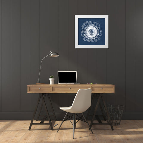 Sea Anemone on Indigo IV White Modern Wood Framed Art Print by Vision Studio